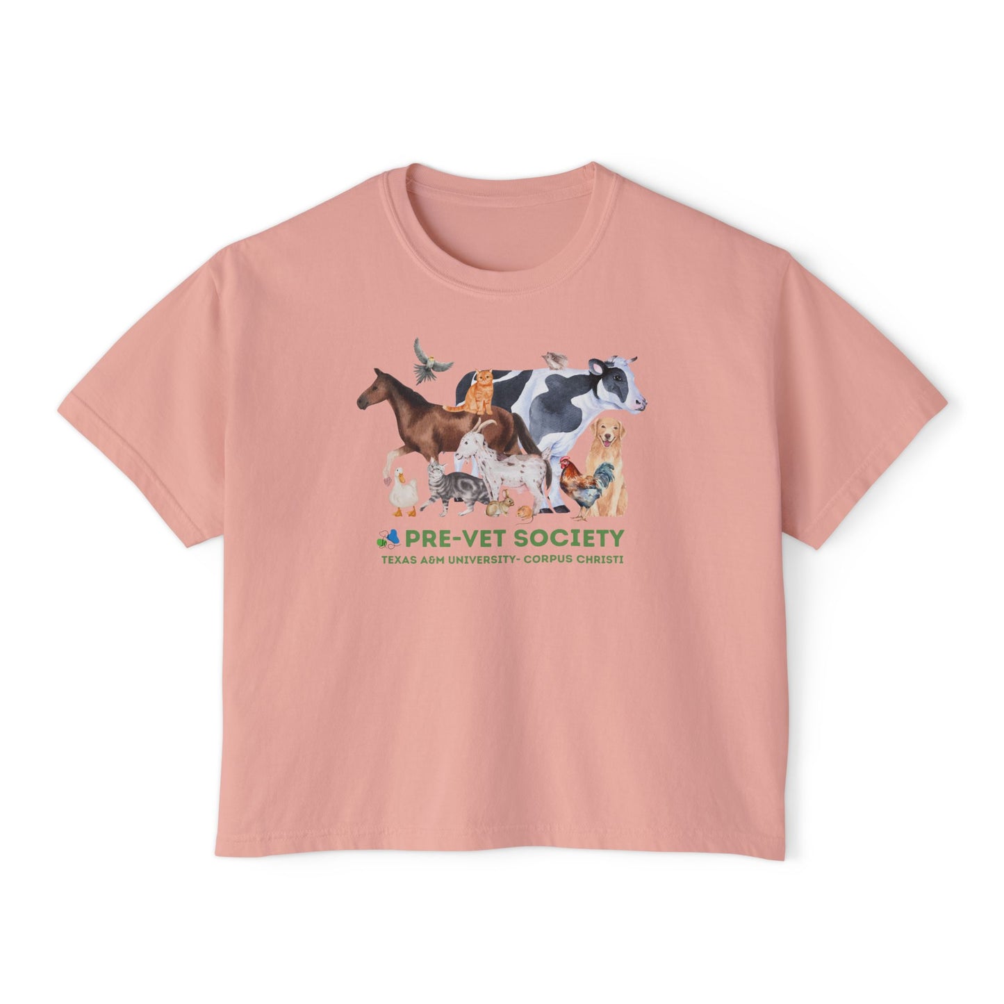 Pre-Vet Society Watercolor Animals Comfort Colors Women's Crop Boxy Tee