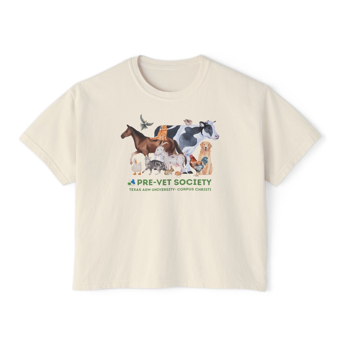Pre-Vet Society Watercolor Animals Comfort Colors Women's Crop Boxy Tee