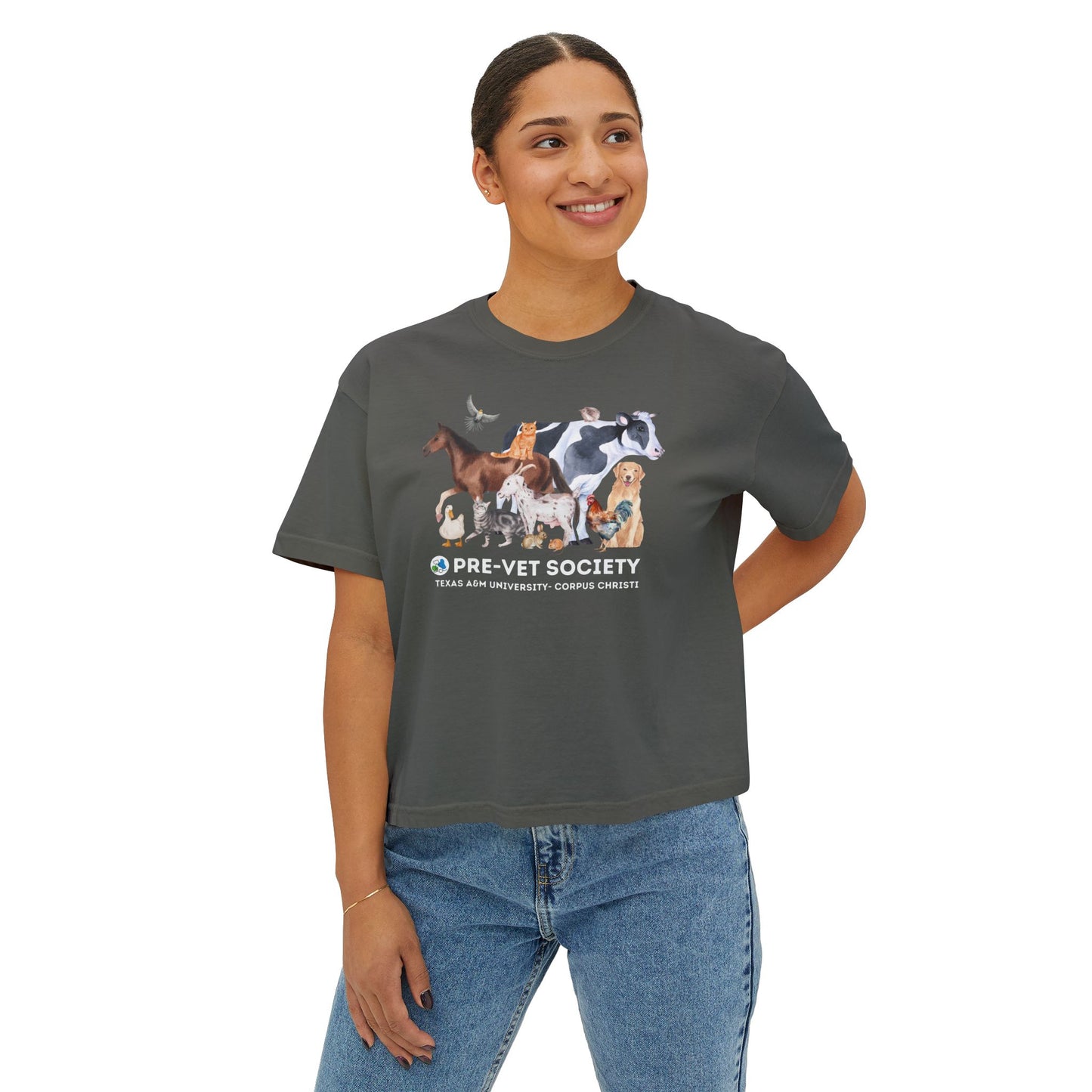 Pre-Vet Society Watercolor Animals Comfort Colors Women's Crop Boxy Tee