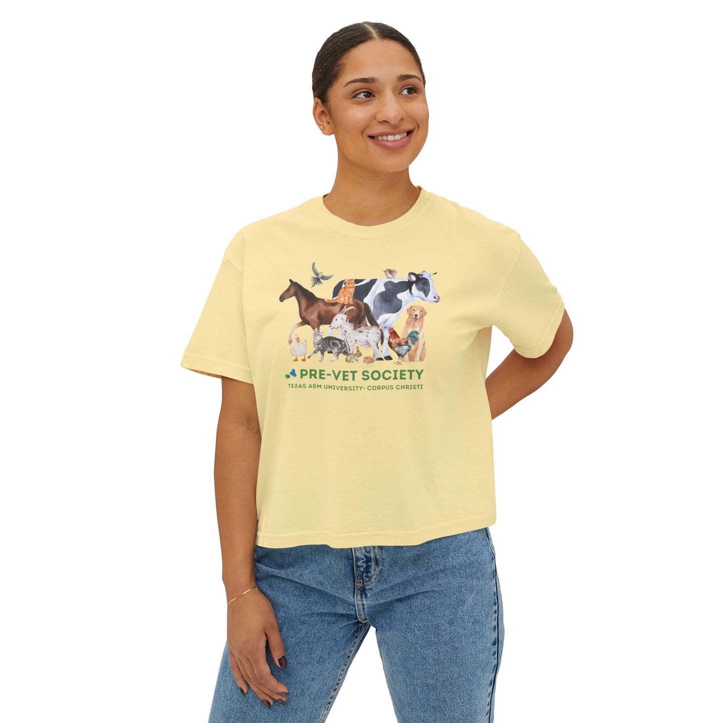 Pre-Vet Society Watercolor Animals Comfort Colors Women's Crop Boxy Tee
