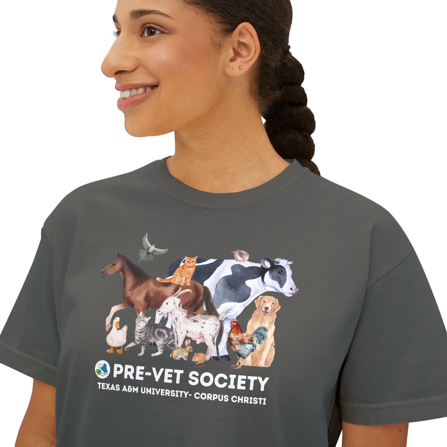Pre-Vet Society Watercolor Animals Comfort Colors Women's Crop Boxy Tee