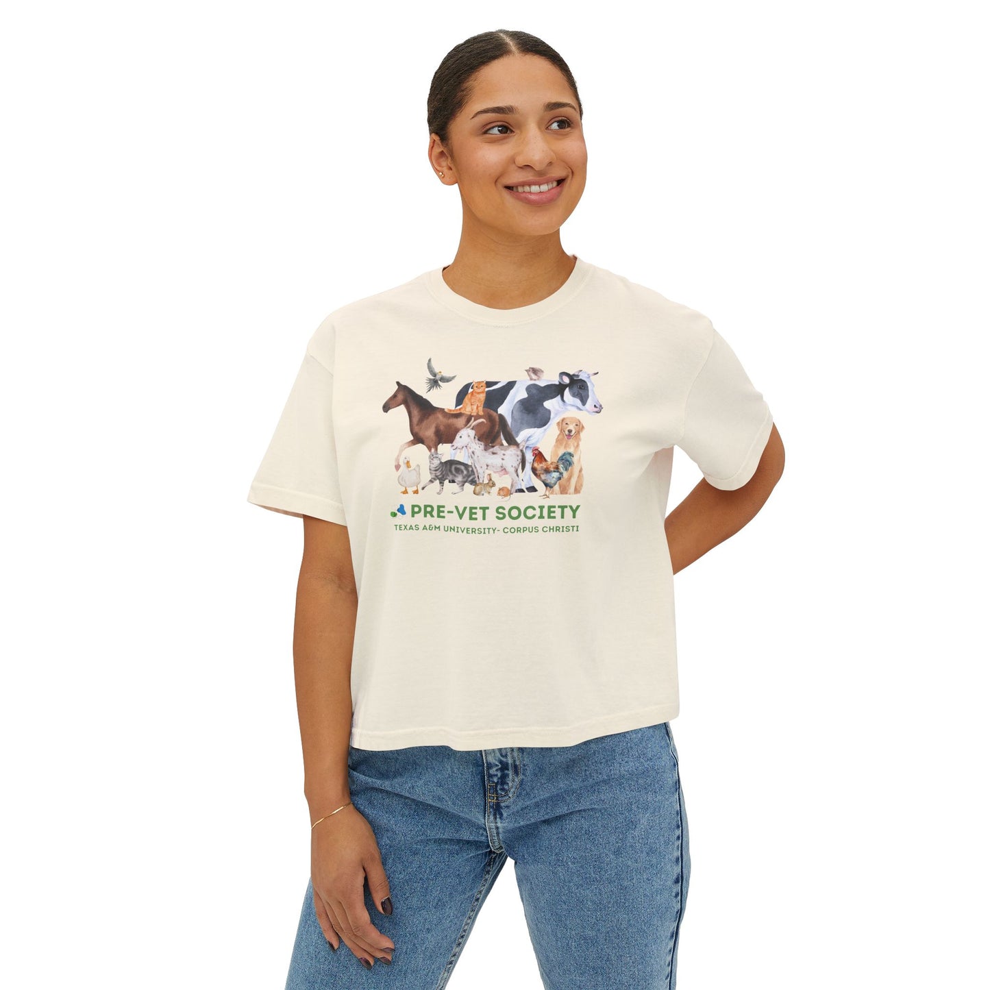 Pre-Vet Society Watercolor Animals Comfort Colors Women's Crop Boxy Tee