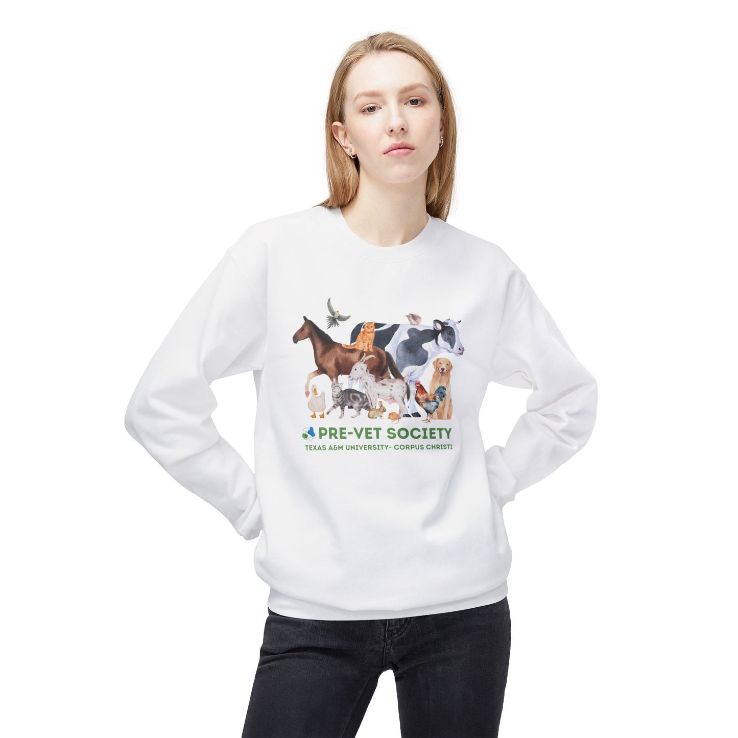 Pre-Vet Society Animal Watercolor Design Gildan Midweight Softstyle Fleece Crewneck Sweatshirt Unisex