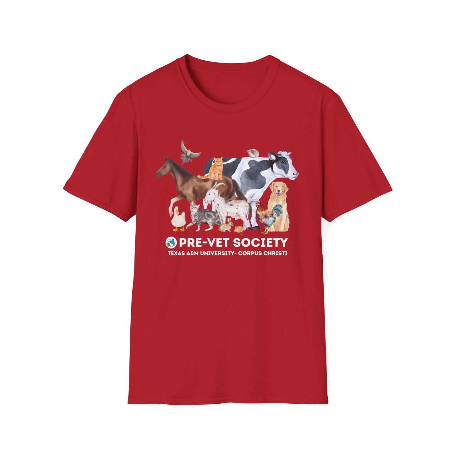 Pre-Vet Society Watercolor Animals Design Gildan Softstyle T-Shirt Unisex