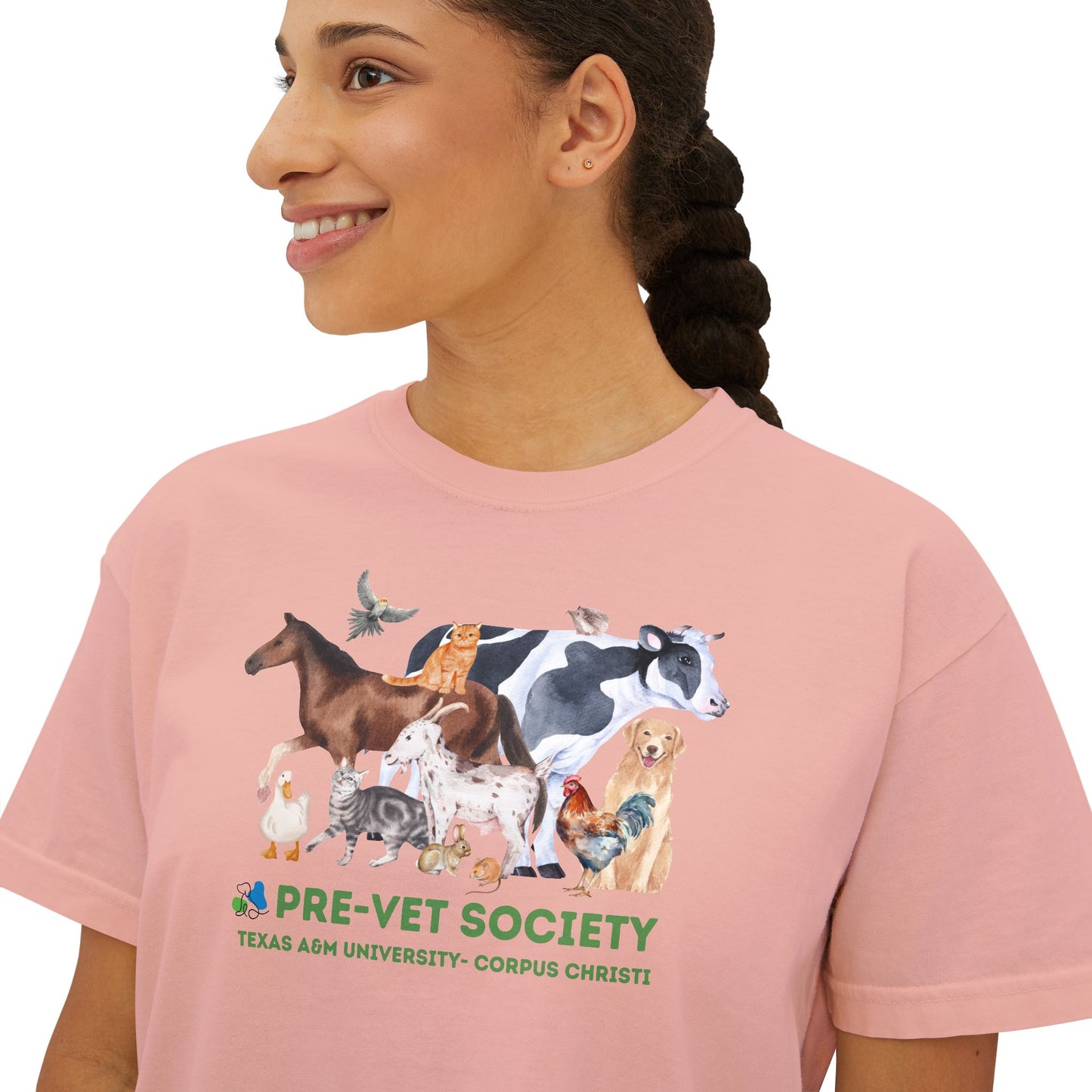 Pre-Vet Society Watercolor Animals Comfort Colors Women's Crop Boxy Tee