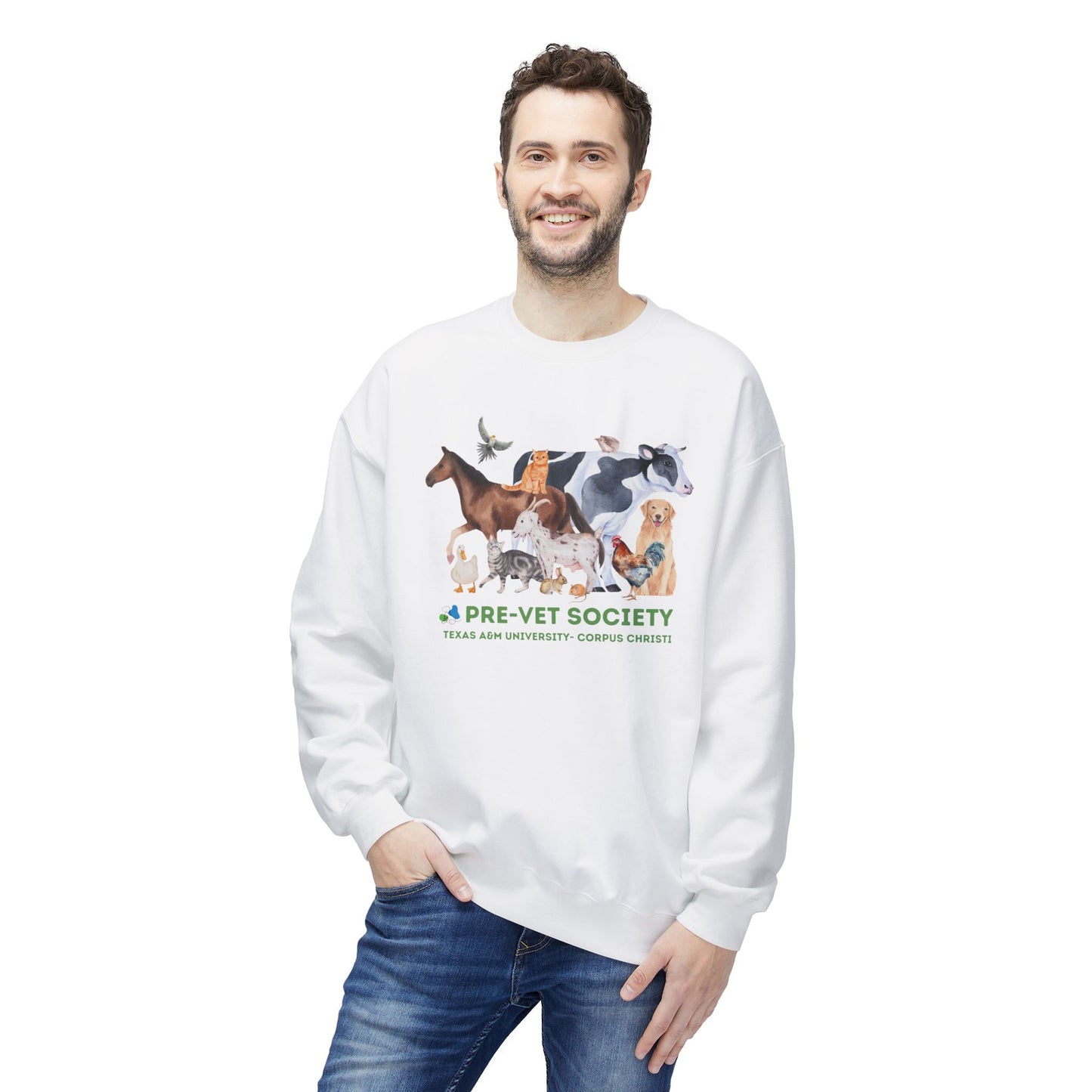 Pre-Vet Society Animal Watercolor Design Gildan Midweight Softstyle Fleece Crewneck Sweatshirt Unisex