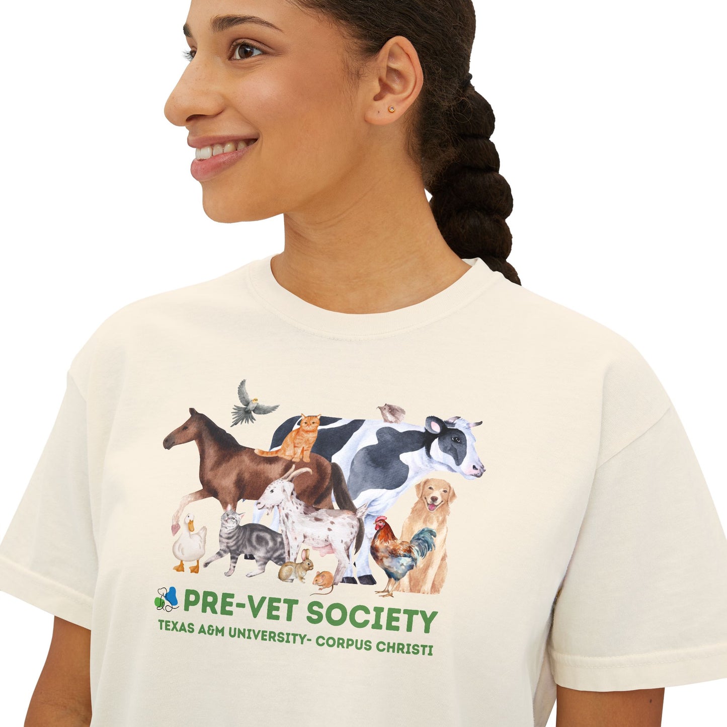 Pre-Vet Society Watercolor Animals Comfort Colors Women's Crop Boxy Tee