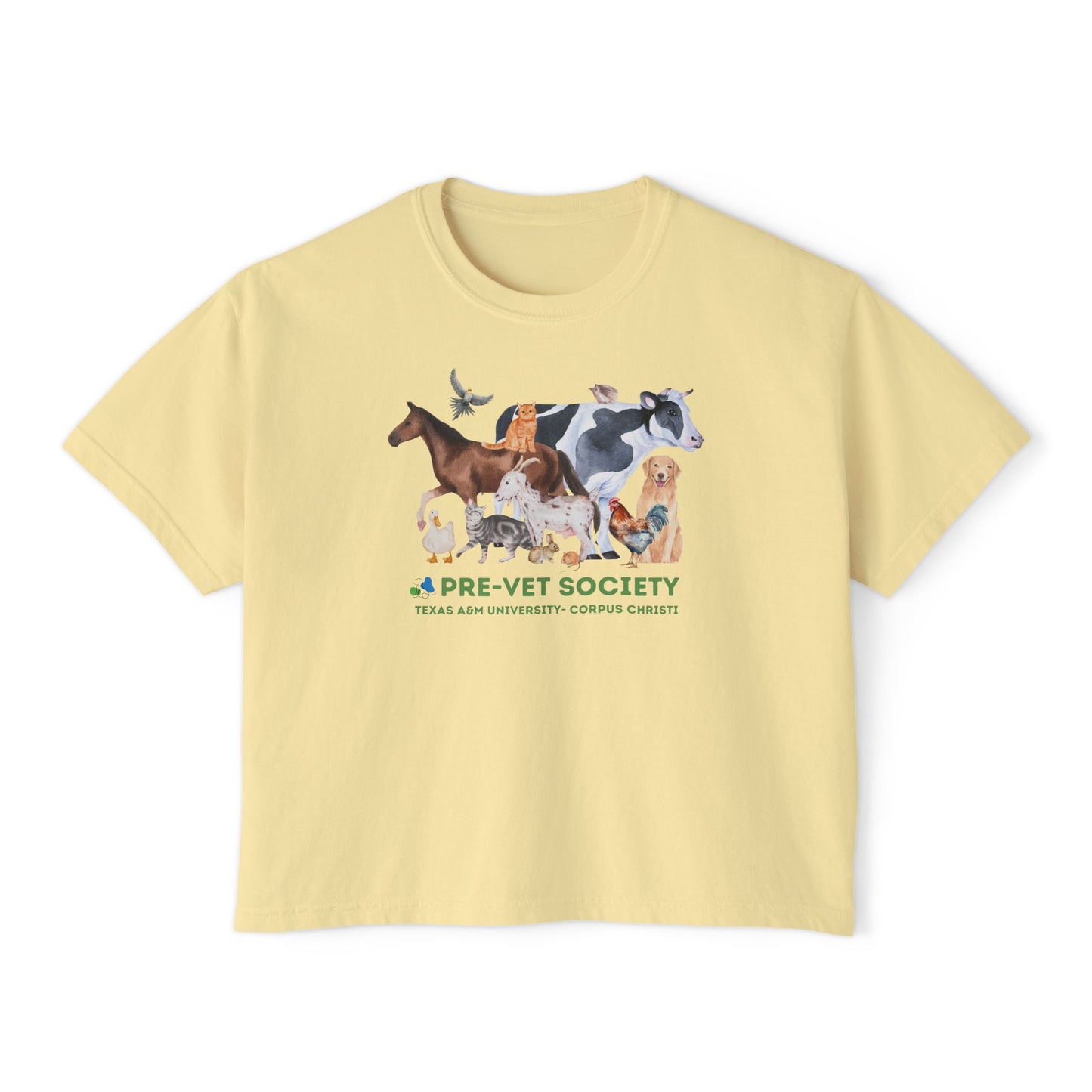 Pre-Vet Society Watercolor Animals Comfort Colors Women's Crop Boxy Tee