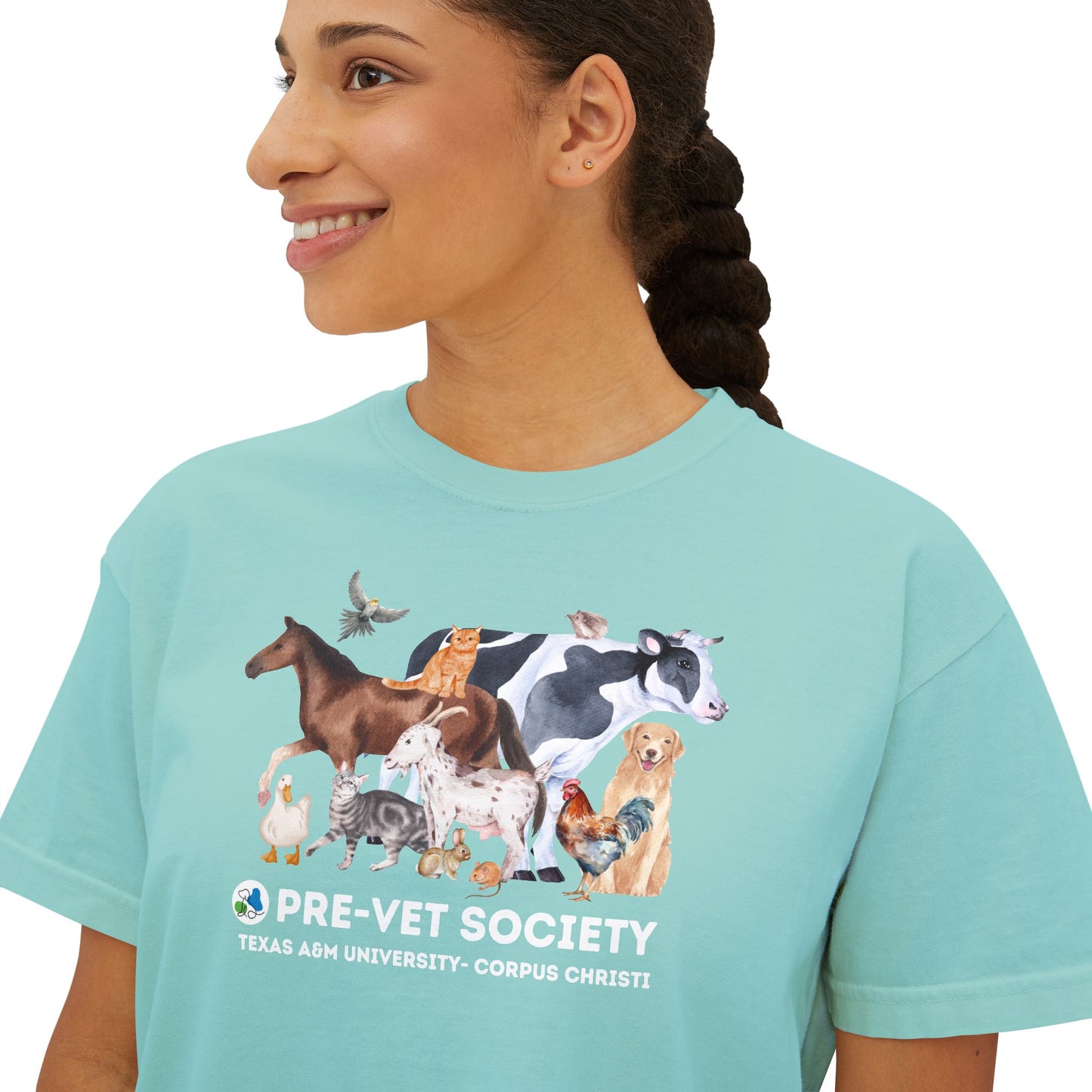 Pre-Vet Society Watercolor Animals Comfort Colors Women's Crop Boxy Tee