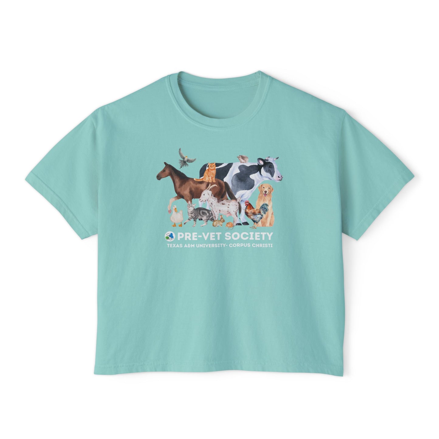 Pre-Vet Society Watercolor Animals Comfort Colors Women's Crop Boxy Tee