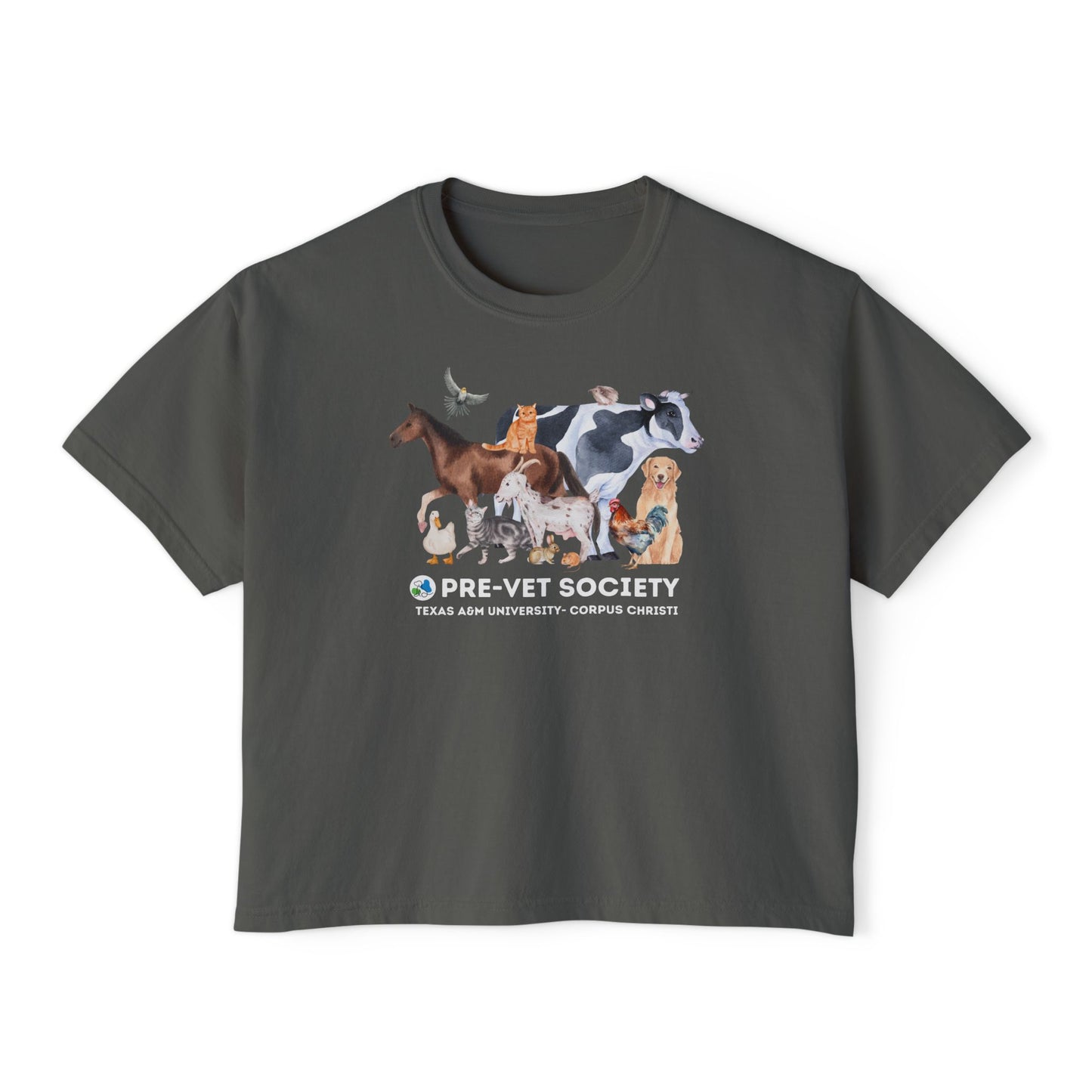 Pre-Vet Society Watercolor Animals Comfort Colors Women's Crop Boxy Tee