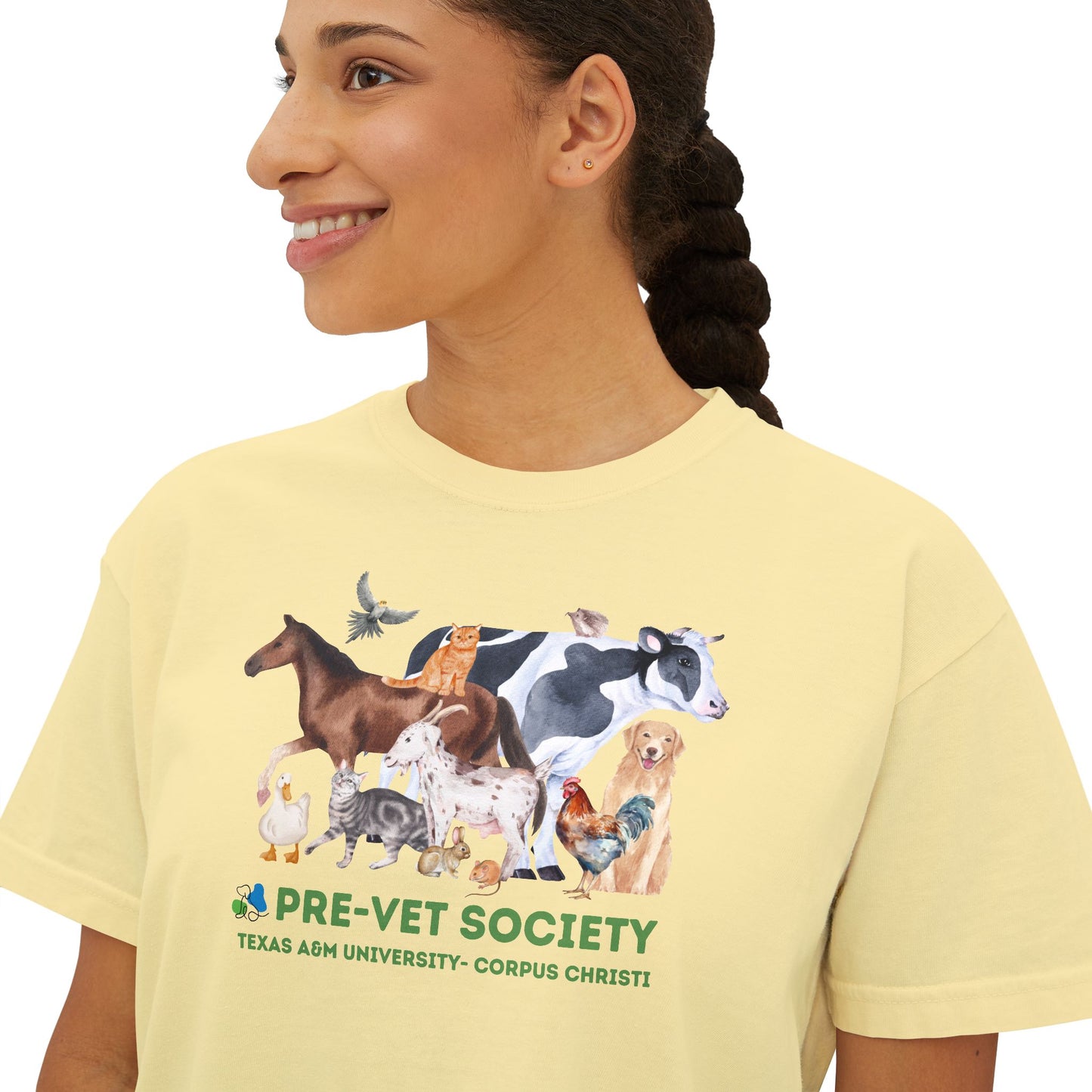 Pre-Vet Society Watercolor Animals Comfort Colors Women's Crop Boxy Tee