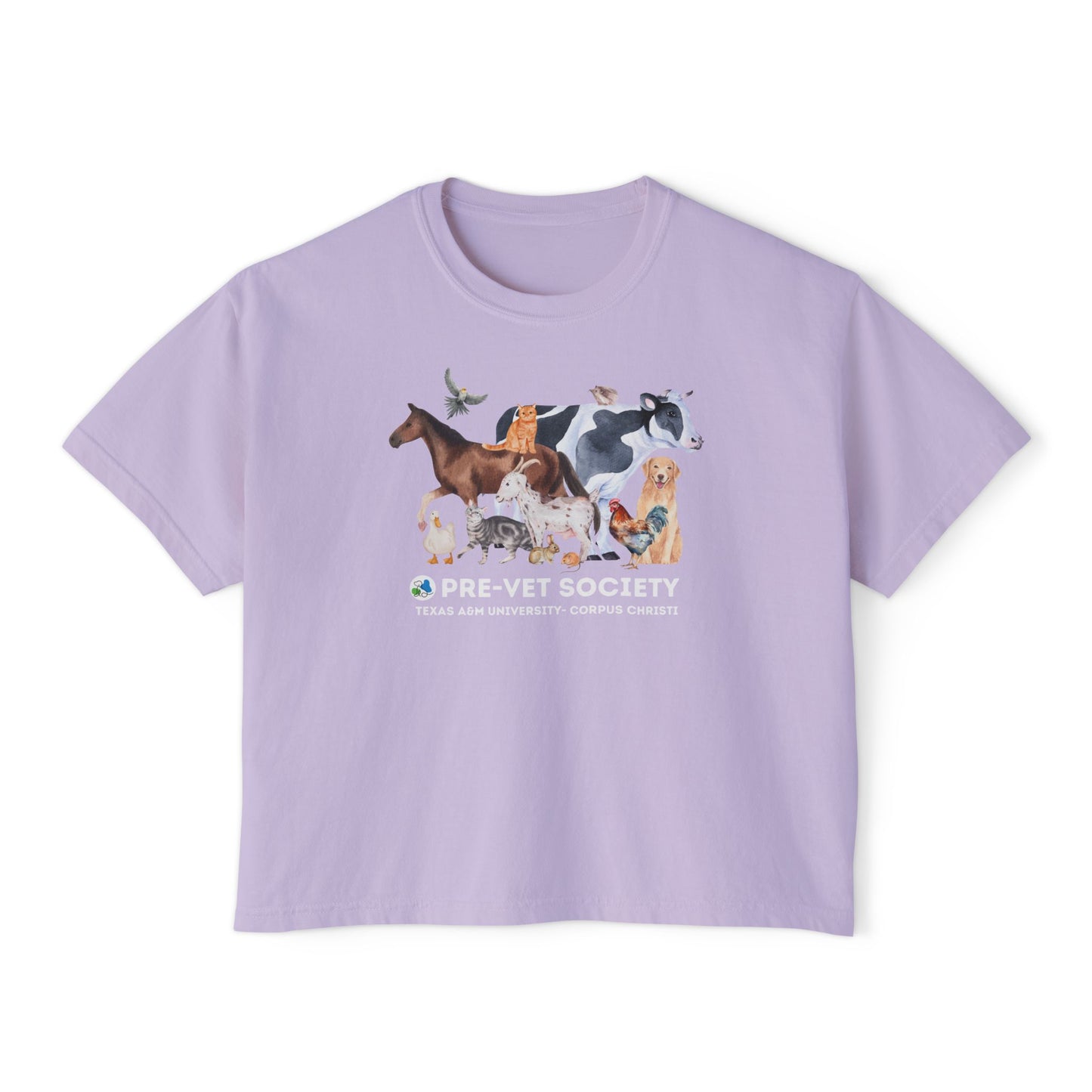 Pre-Vet Society Watercolor Animals Comfort Colors Women's Crop Boxy Tee