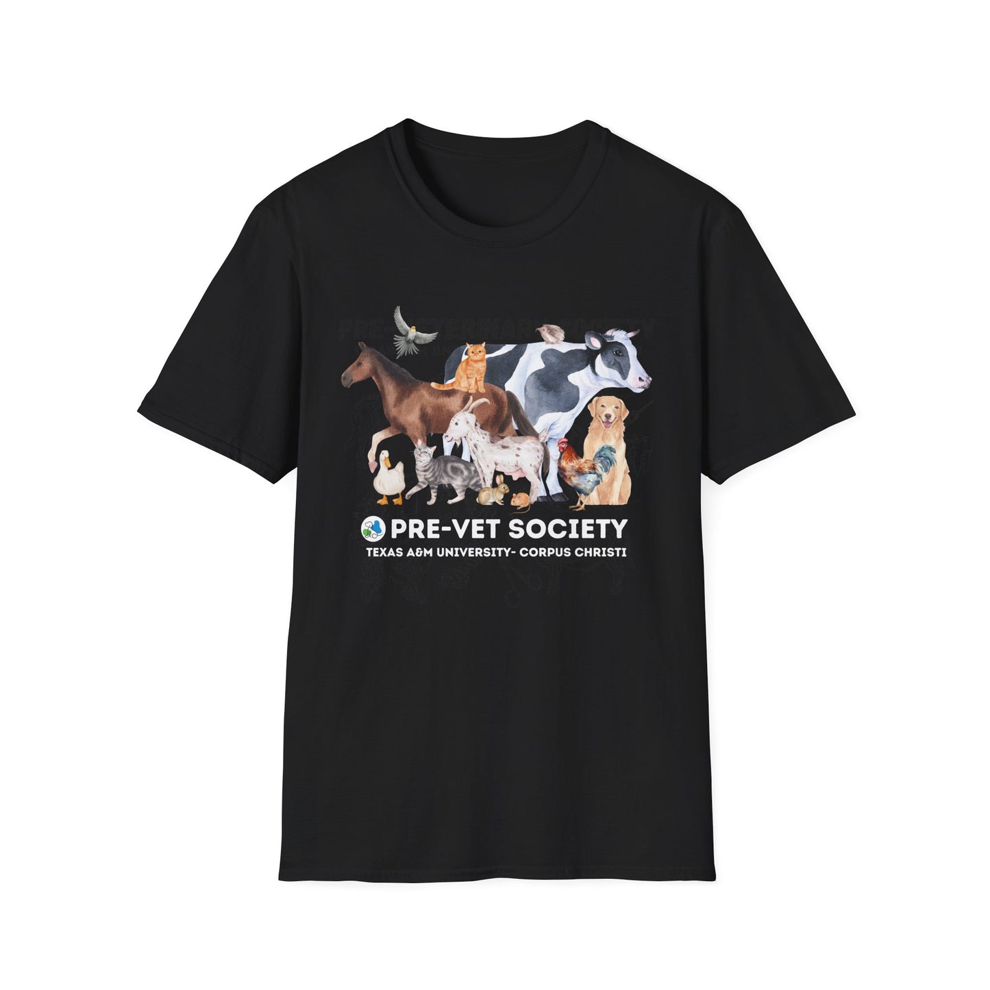 Pre-Vet Society Watercolor Animals Design Gildan Softstyle T-Shirt Unisex