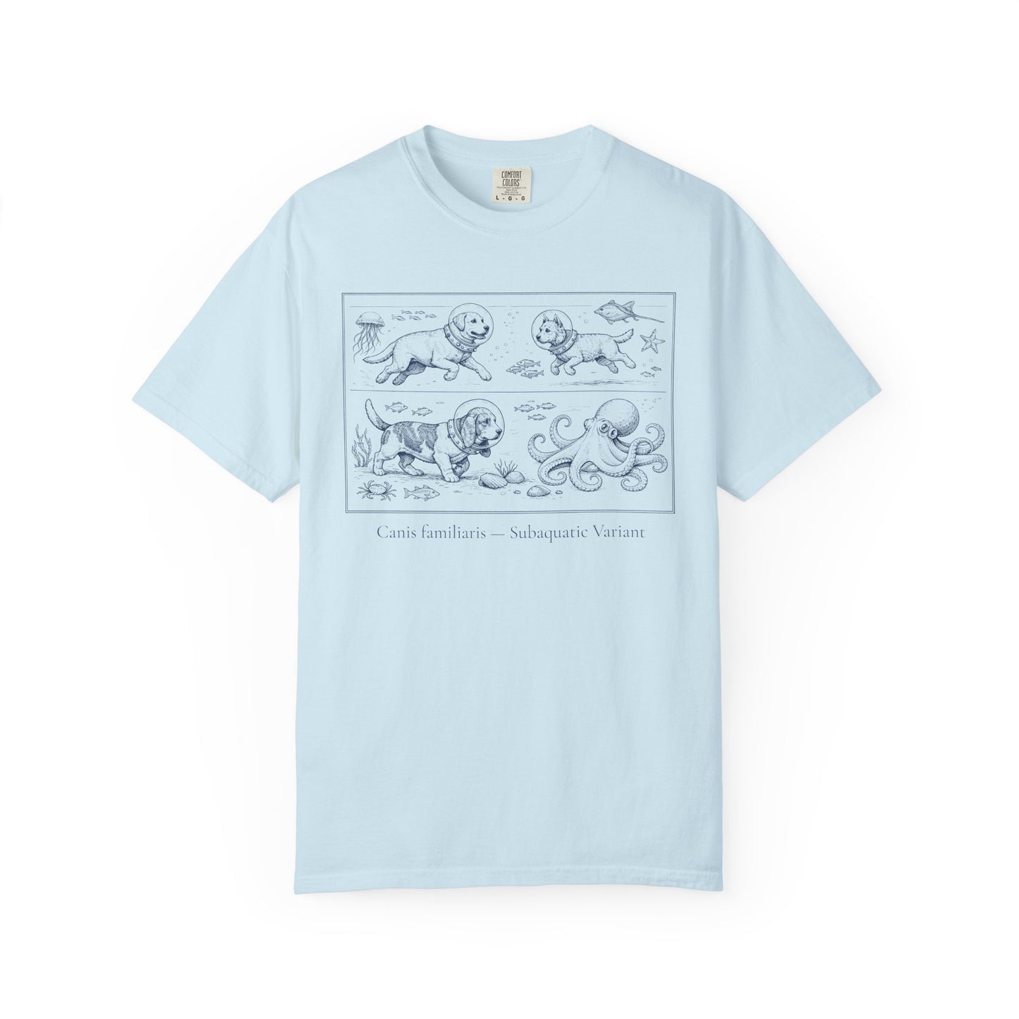 Nautical Animal Sketch Tee — Scuba Diving Dogs, Octopus & Sea Life Illustration T-Shirt