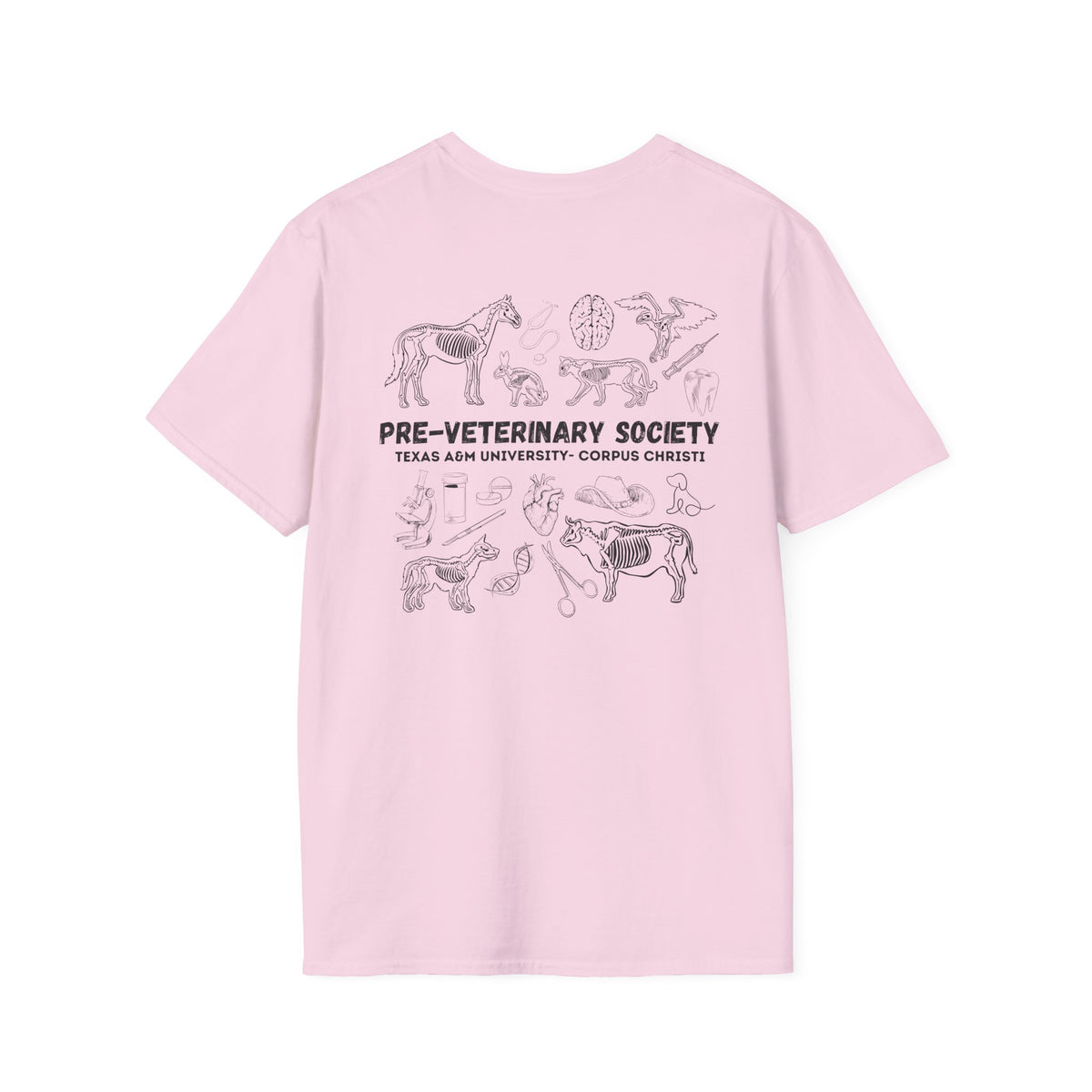 Pre-Vet Society Logo Front, Animal Anatomy Back, Gildan Softstyle T-Shirt Unisex