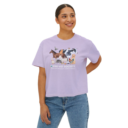 Pre-Vet Society Watercolor Animals Comfort Colors Women's Crop Boxy Tee