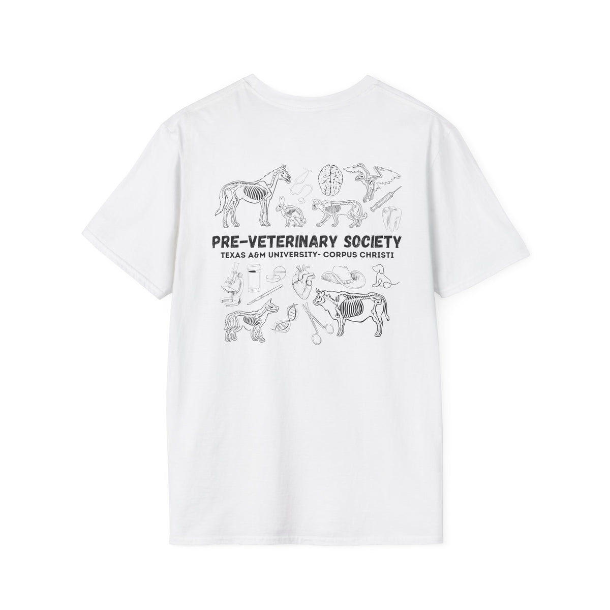 Pre-Vet Society Logo Front, Animal Anatomy Back, Gildan Softstyle T-Shirt Unisex